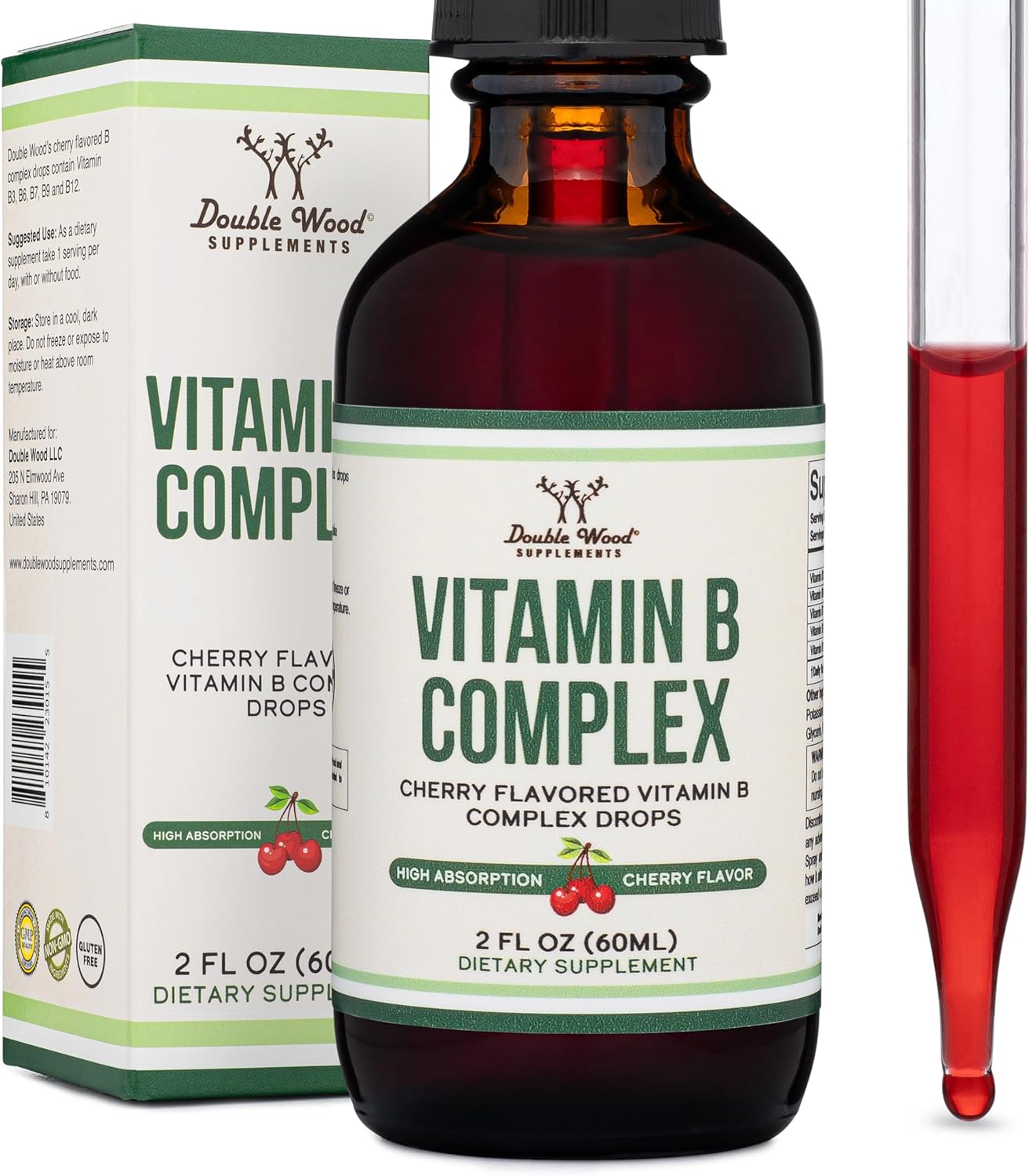 2 Month Supply Liquid Vitamin B Complex with Max Absorption - Cherry Flavor - B3, B6, B7, B9, B12 - 2 FL OZ