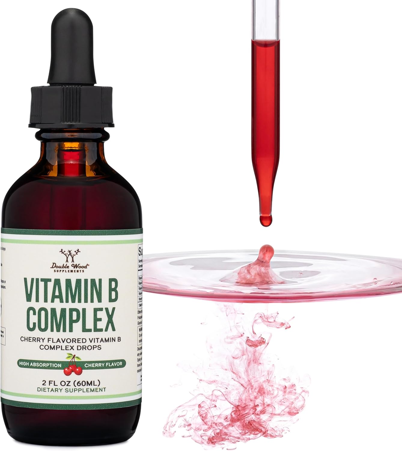 2 Month Supply Liquid Vitamin B Complex with Max Absorption - Cherry Flavor - B3, B6, B7, B9, B12 - 2 FL OZ