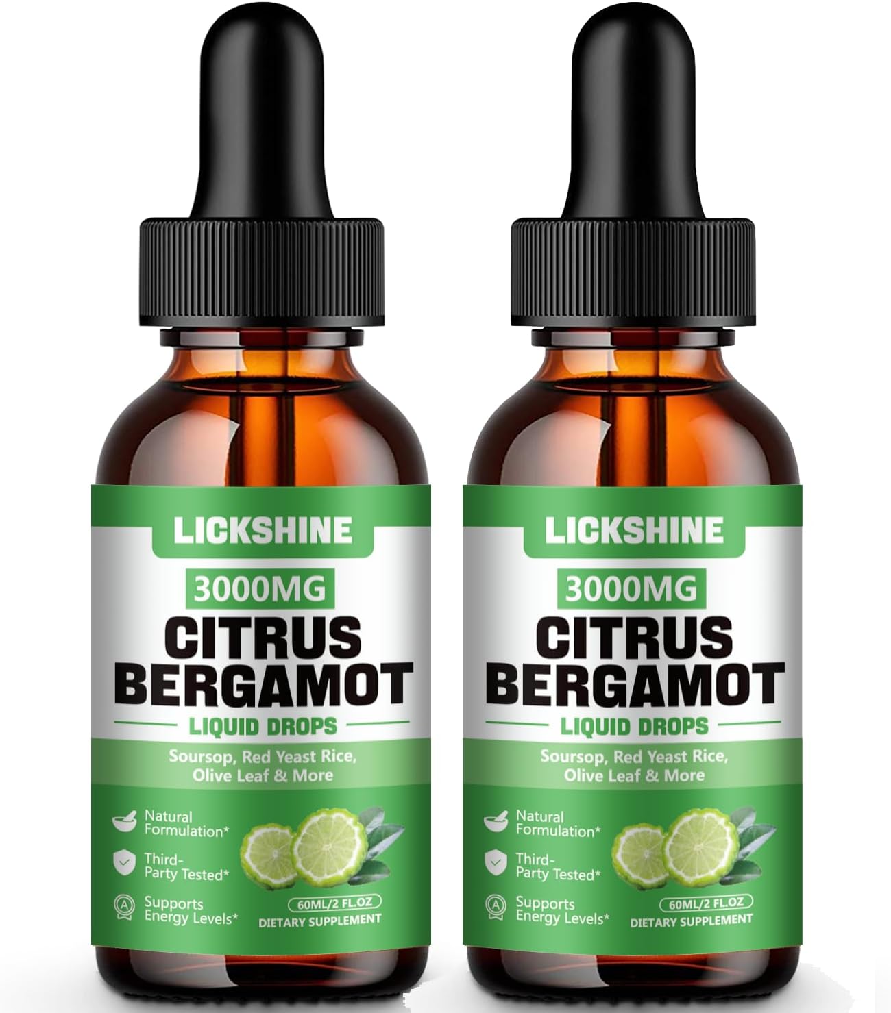 2 Pack 3000mg Citrus Bergamot Liquid Drops for Cholesterol Lowering & Immune Support - Soursop Bitters Liquid, 4 Fl Oz