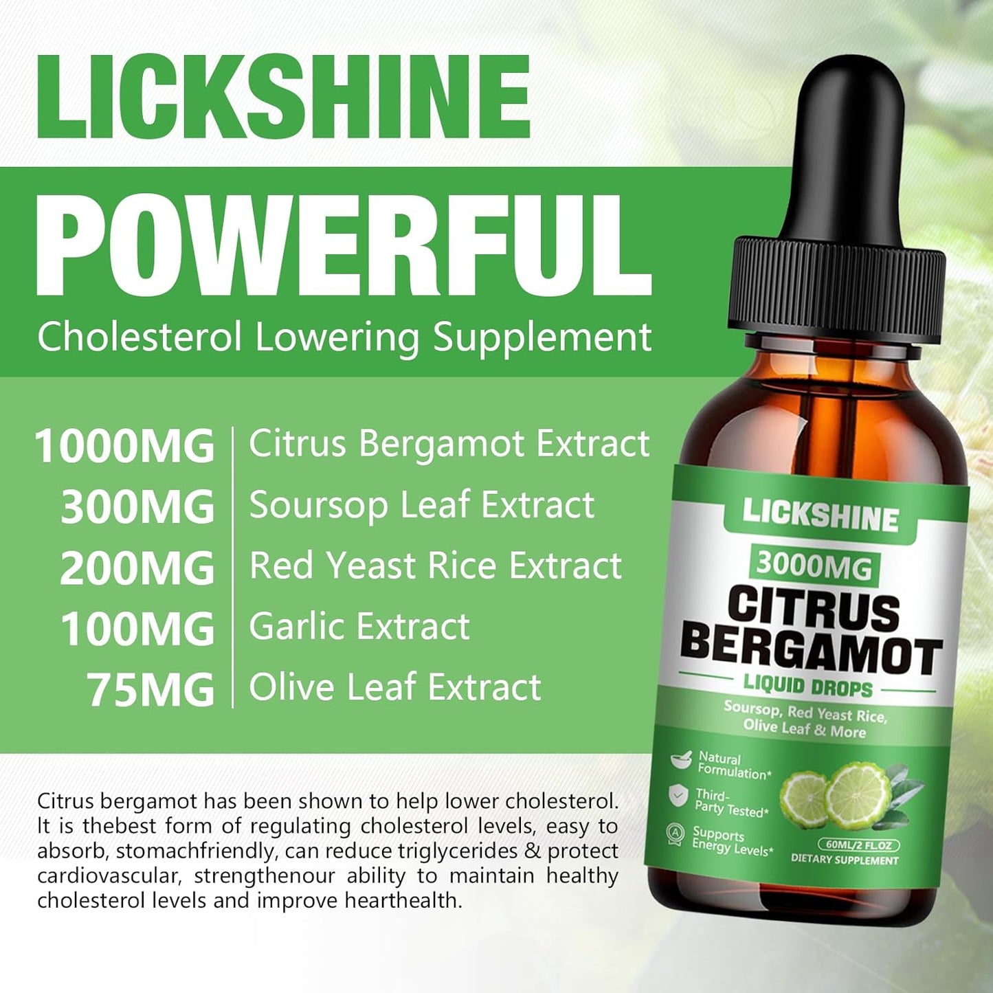 2 Pack 3000mg Citrus Bergamot Liquid Drops for Cholesterol Lowering & Immune Support - Soursop Bitters Liquid, 4 Fl Oz