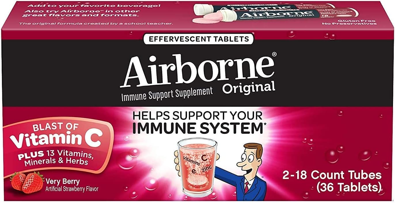 2 Pack Airborne Very Berry Effervescent Tablets - 72 Count, Packaging Varies