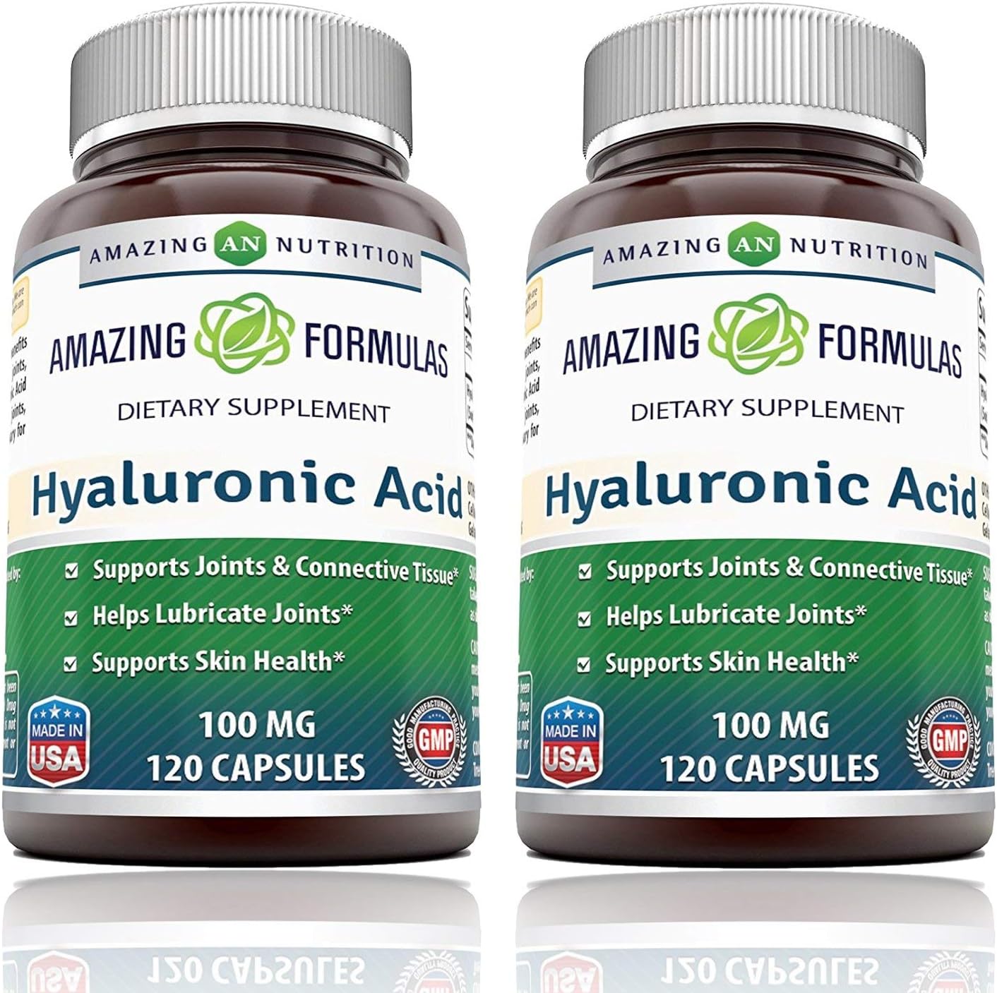 2 Pack Amazing Formulas Hyaluronic Acid 100 mg Capsules - Non-GMO & Gluten Free Supplement - 120 Count - USA Made