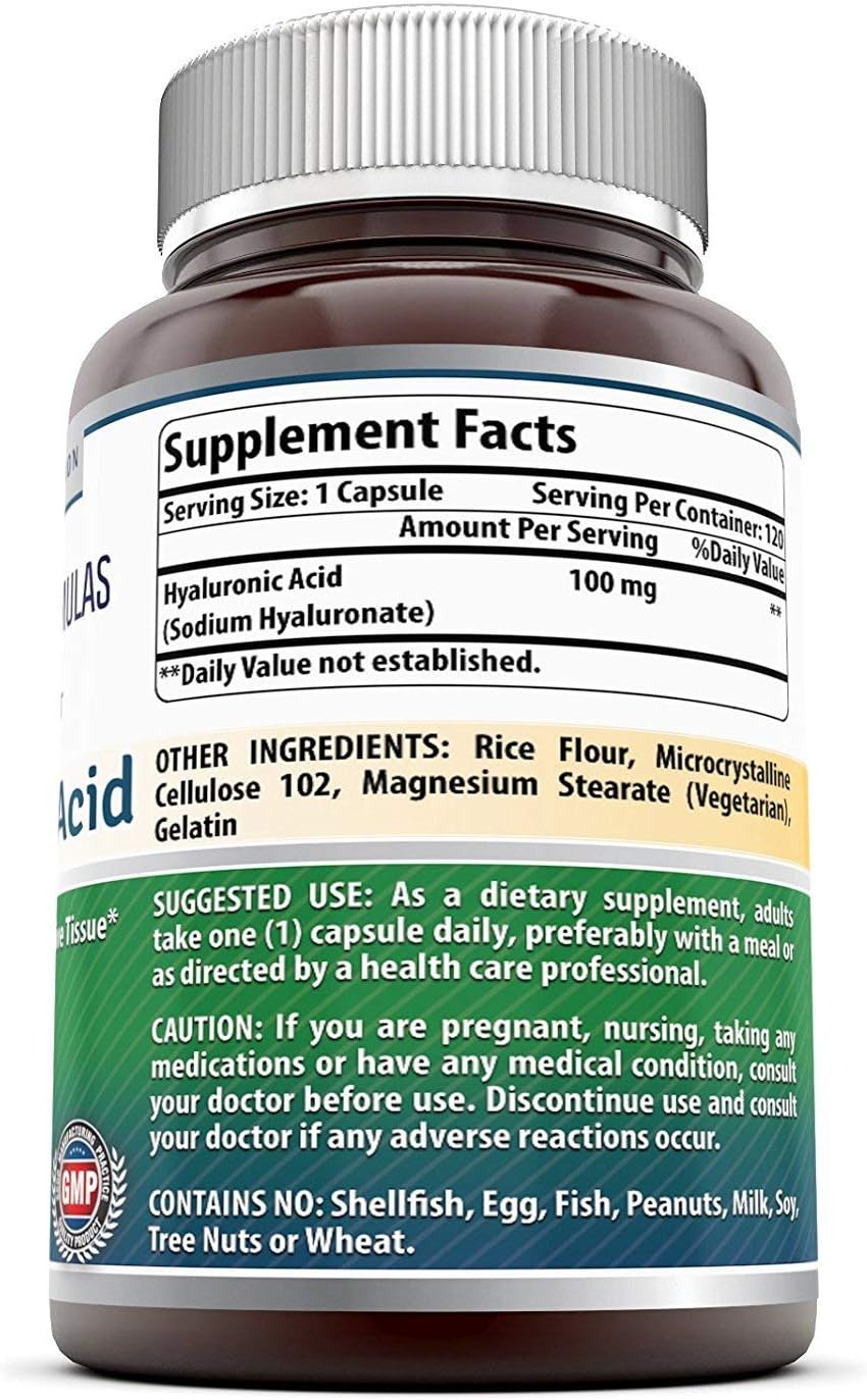 2 Pack Amazing Formulas Hyaluronic Acid 100 mg Capsules - Non-GMO & Gluten Free Supplement - 120 Count - USA Made
