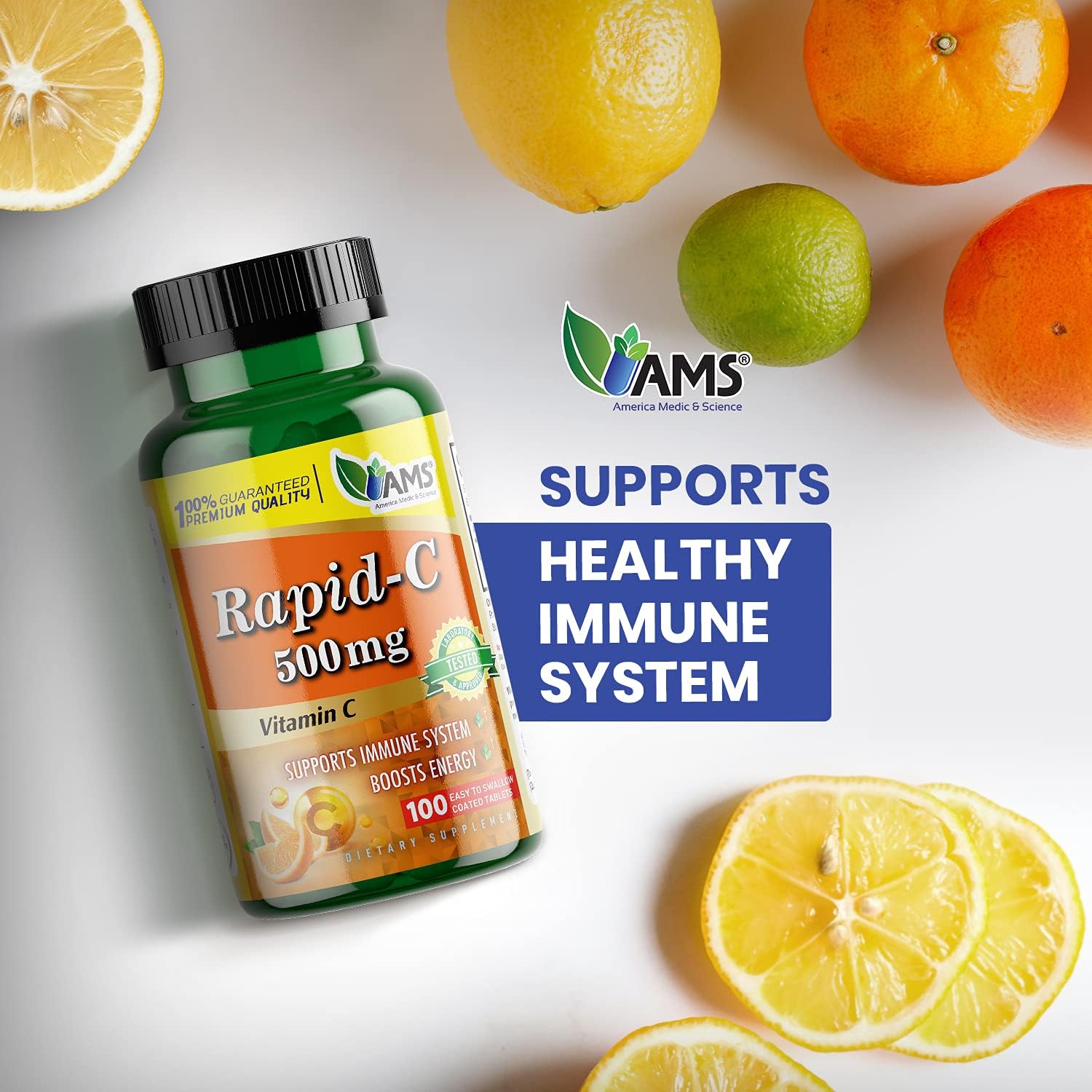 2 Pack America Medic & Science Rapid-C 500mg Vitamin C Supplements - Boost Energy & Support Immune System with Antioxidants - Vegan & Non-GMO Tablets for Adults