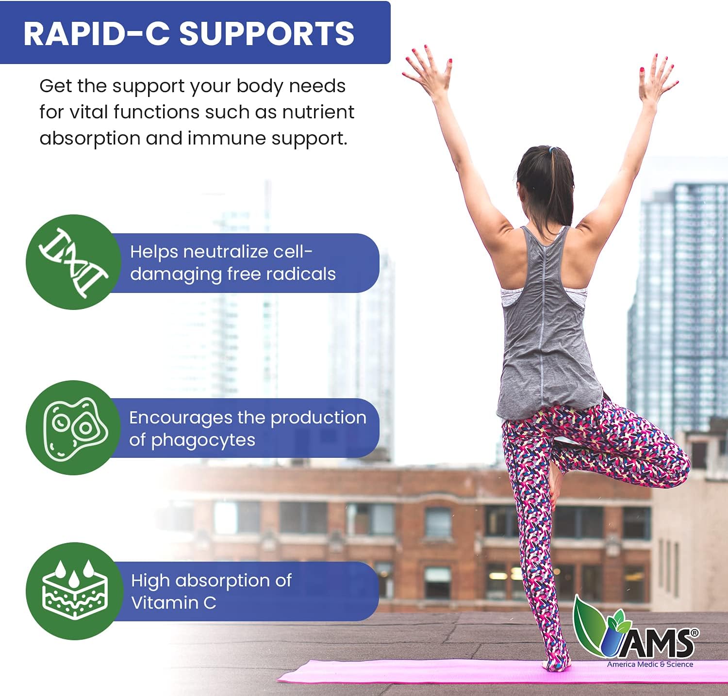 2 Pack America Medic & Science Rapid-C 500mg Vitamin C Supplements - Boost Energy & Support Immune System with Antioxidants - Vegan & Non-GMO Tablets for Adults