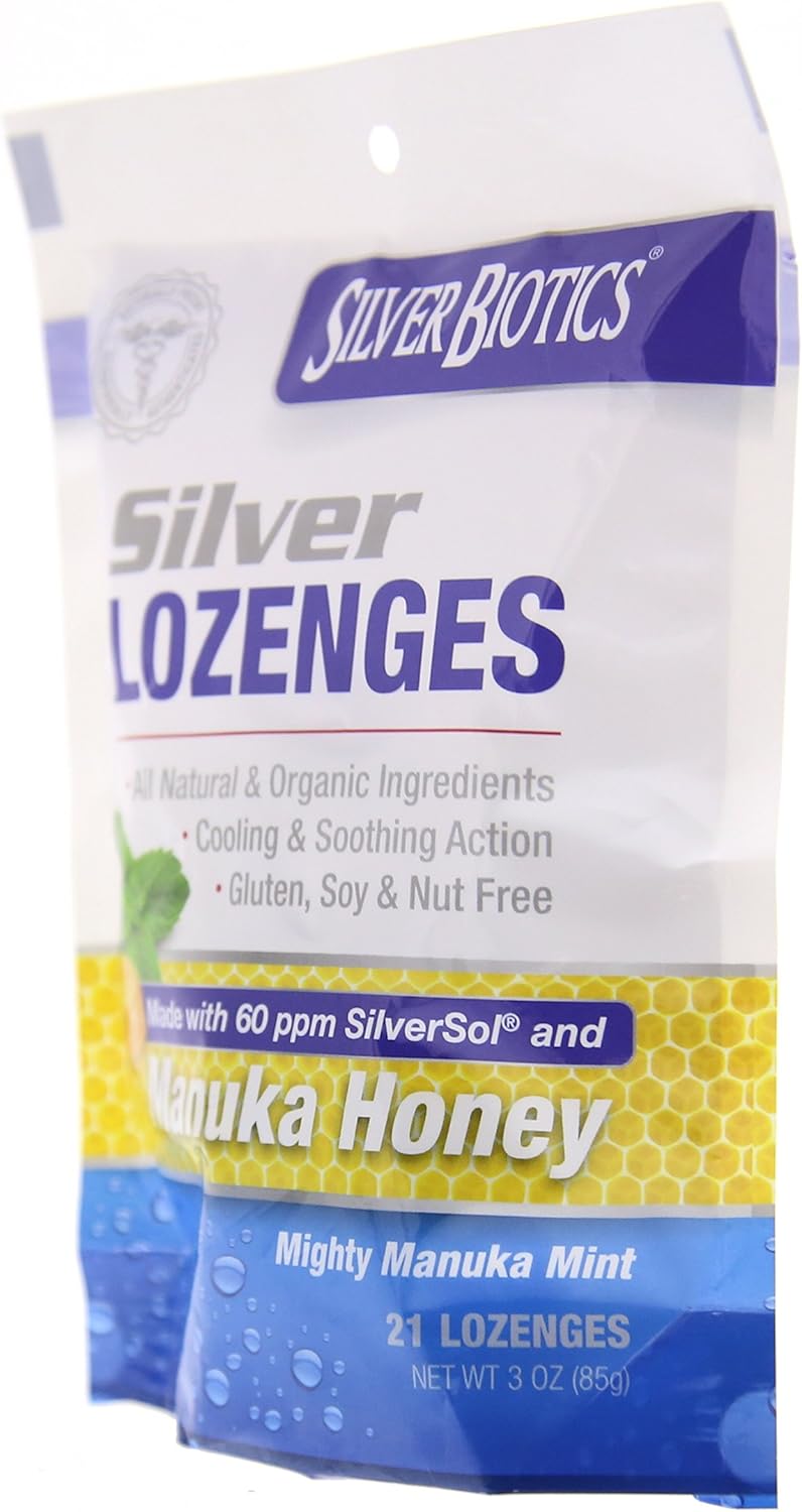 2-Pack American Biotech Labs Silver Biotics Manuka Mint Lozenges with 60ppm SilverSol and Honey - 42 Count
