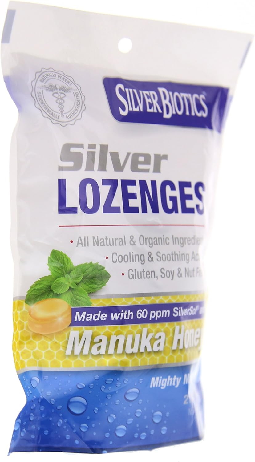 2-Pack American Biotech Labs Silver Biotics Manuka Mint Lozenges with 60ppm SilverSol and Honey - 42 Count