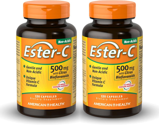 2 Pack American Health Ester-C 500mg Capsules with Citrus Bioflavonoids - 24hr Immune Support - Non-GMO, Gluten Free - 240 Total Servings