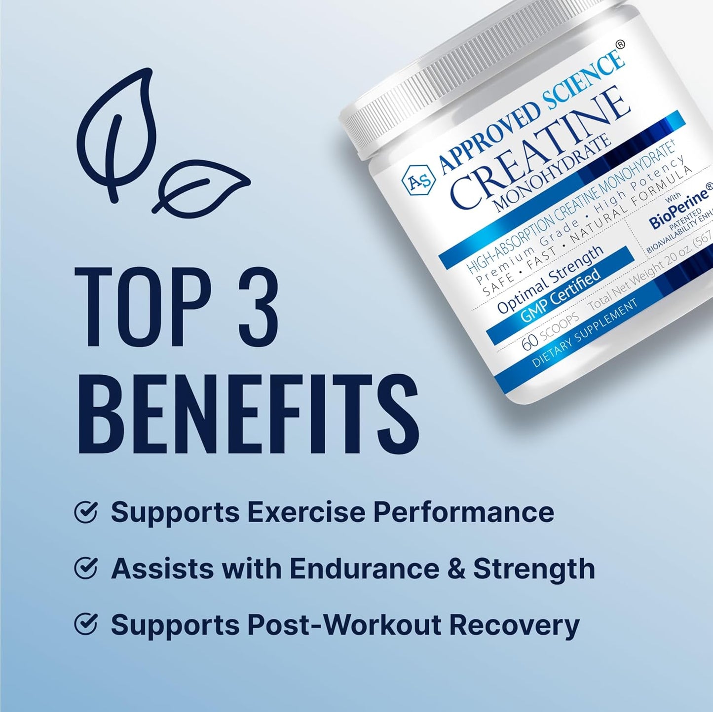 2-Pack Approved Science Creatine Monohydrate Powder with BioPerine - 120 Servings, 5g Per Serving - Unflavored Workout Support Supplement - Non-GMO, Vegan Formula