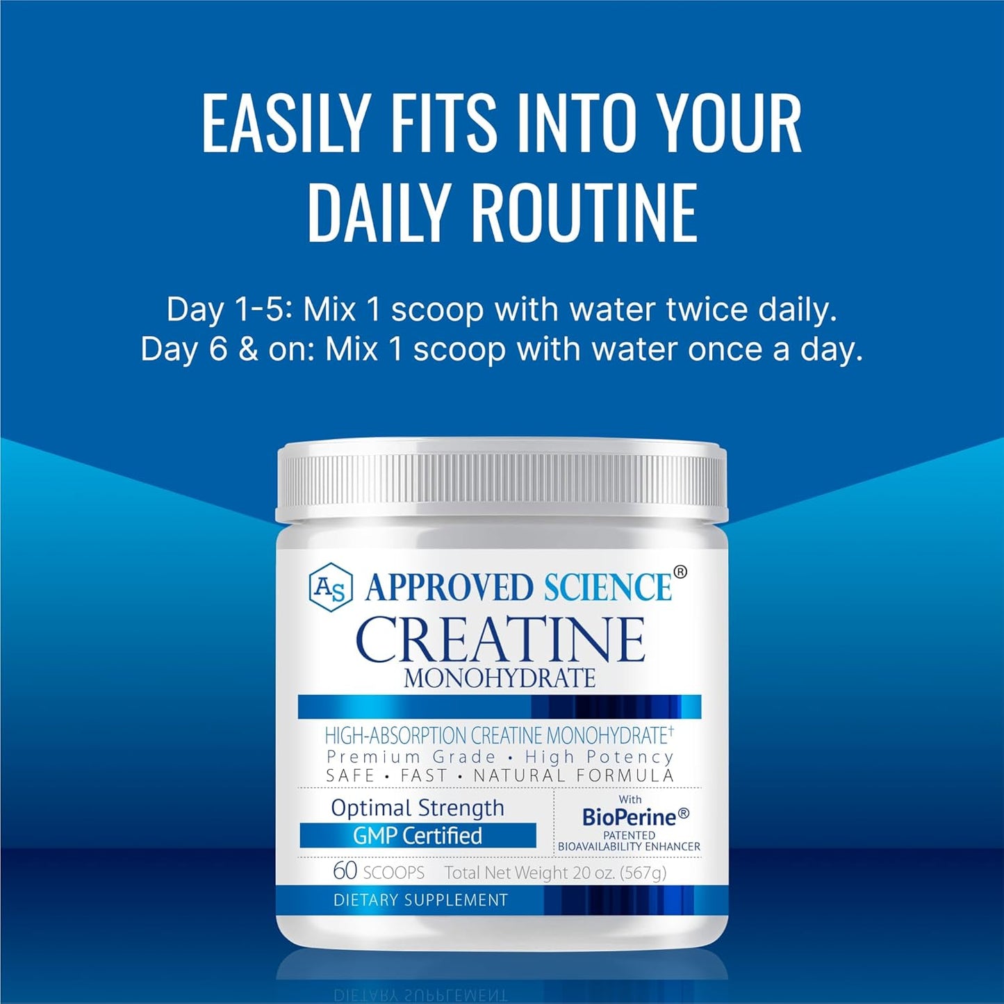 2-Pack Approved Science Creatine Monohydrate Powder with BioPerine - 120 Servings, 5g Per Serving - Unflavored Workout Support Supplement - Non-GMO, Vegan Formula