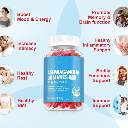 2 Pack Ashwagandha Gummies - 60 Count Mixed Berry Bottles, KSM-66, Vegan, Non-GMO, Gluten-Free