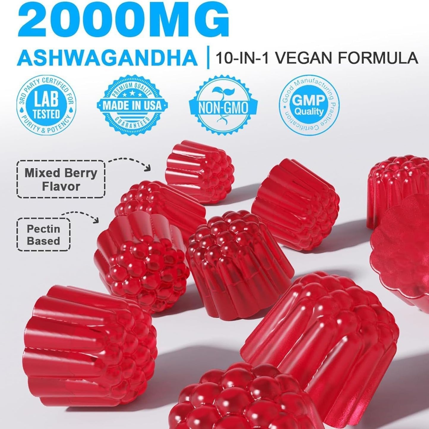 2 Pack Ashwagandha Gummies - 60 Count Mixed Berry Bottles, KSM-66, Vegan, Non-GMO, Gluten-Free