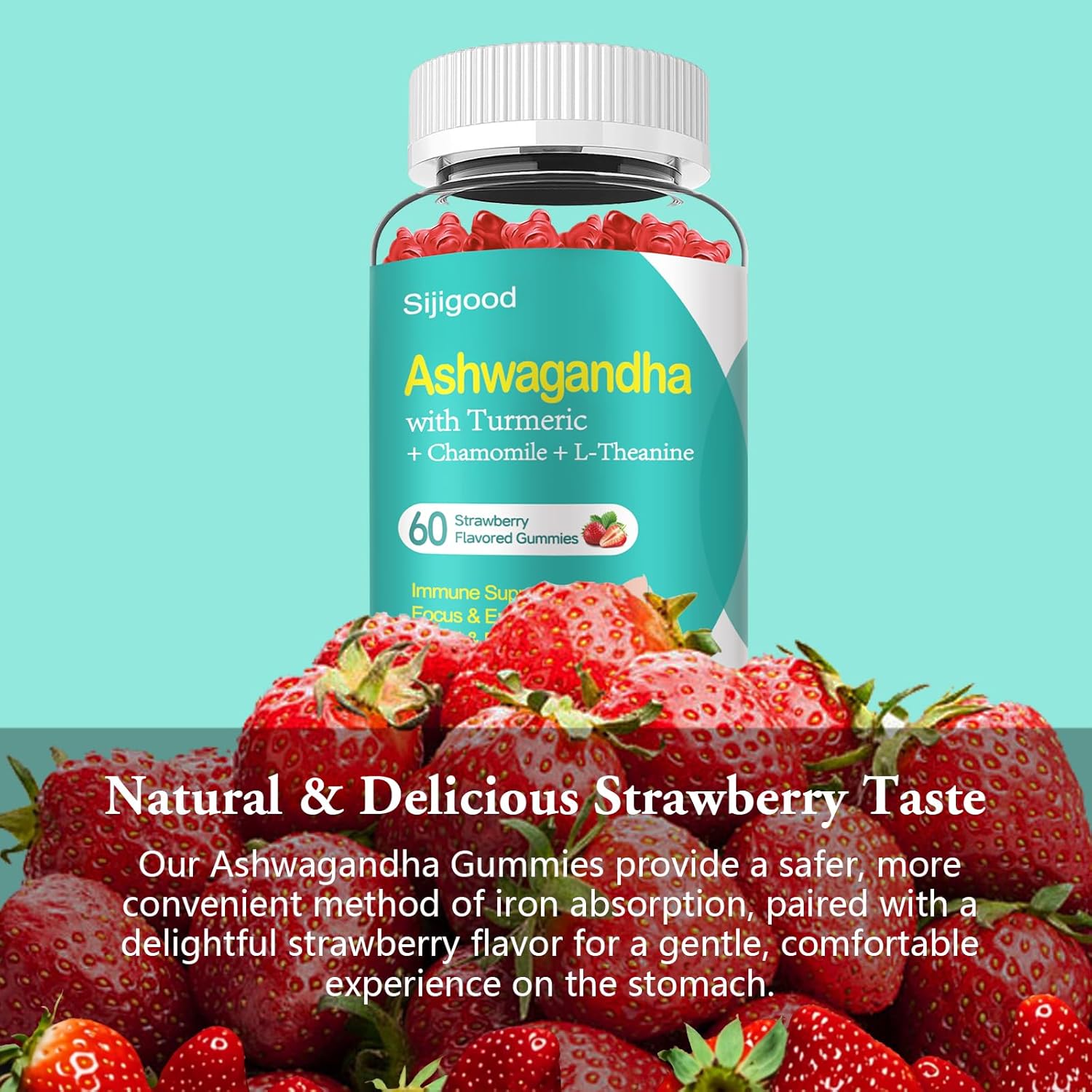 2 Pack Ashwagandha Gummies with L-Theanine for Stress Relief - 120 Strawberry Flavored Supplement Gummies for Men and Women