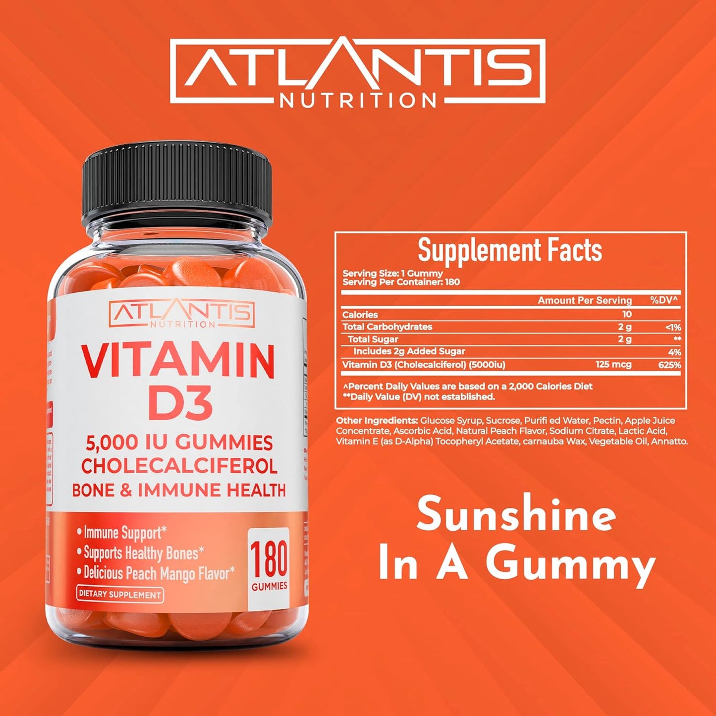 2-Pack Atlantis Nutrition Sugar-Free Prebiotic Fiber Gummies for Adults with Vitamin D3 - 300 Gummies Total
