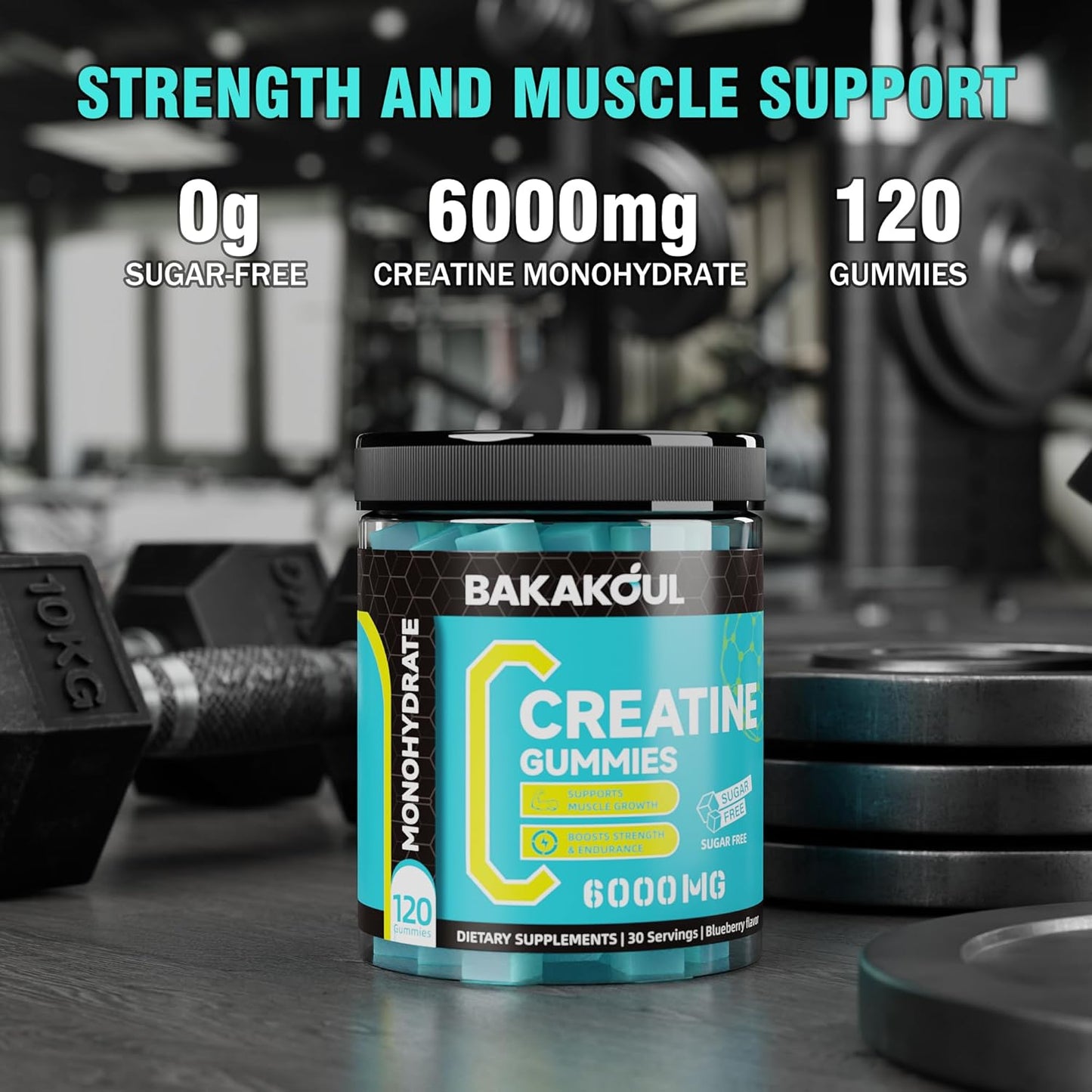 2 Pack BAKAKOUL Creatine Monohydrate Gummies 5g - 120 Sugar Free Gummies with Magnesium Glycinate, L-Threonate, L-Taurine, Vitamin B12 for Muscle Support, Energy Boost - Men & Women's Supplement