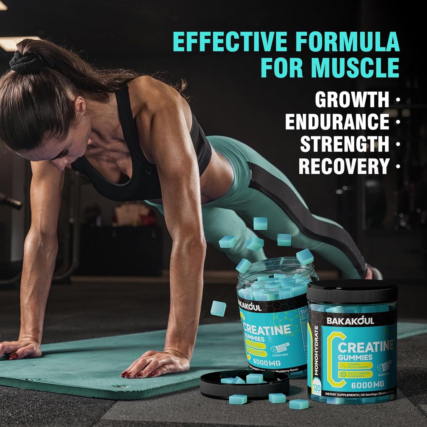 2 Pack BAKAKOUL Creatine Monohydrate Gummies 5g - 120 Sugar Free Gummies with Magnesium Glycinate, L-Threonate, L-Taurine, Vitamin B12 for Muscle Support, Energy Boost - Men & Women's Supplement