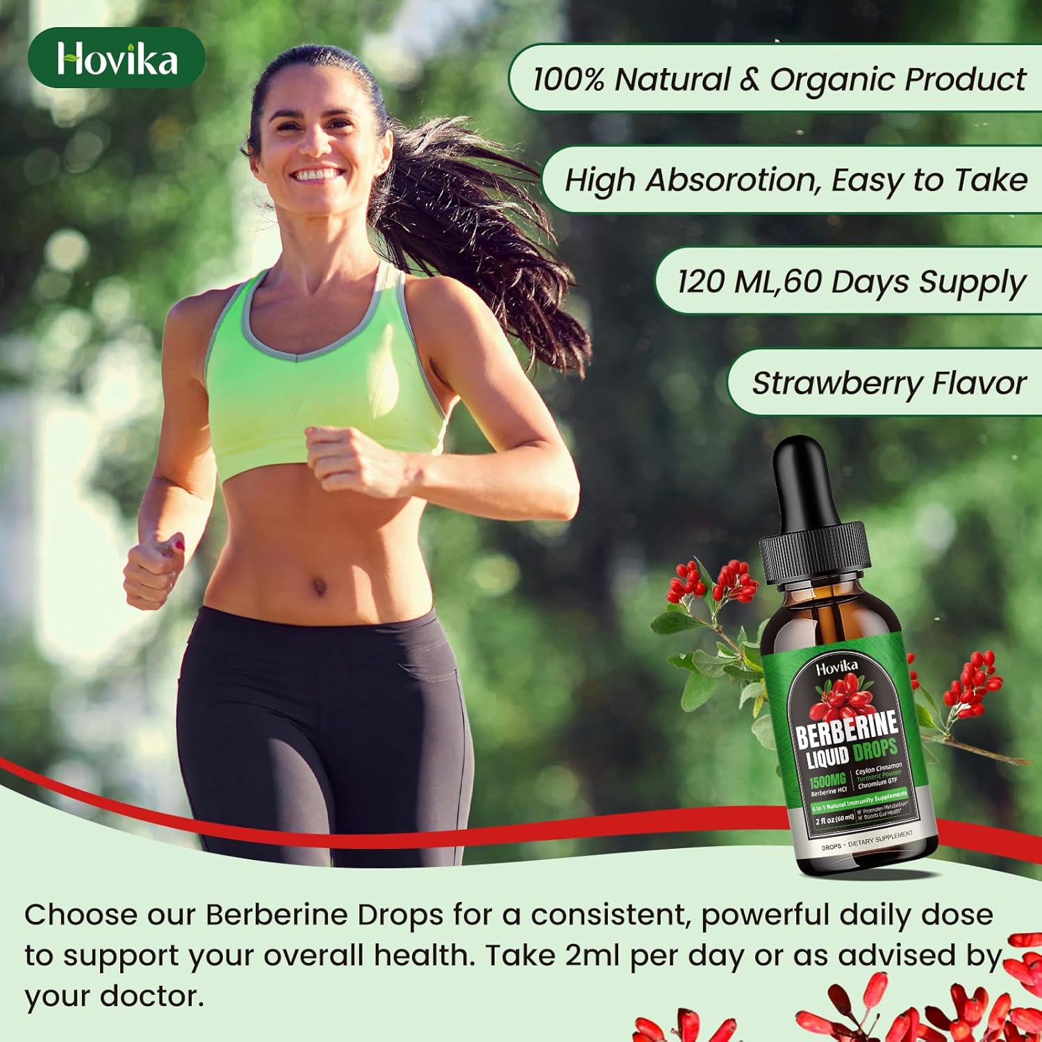 2 Pack Berberine HCL Liquid Drops - 1500mg Supplement with Ceylon Cinnamon, Chromium, Turmeric, Niacinamide - Supports Metabolism, Immune System, Gut Health Vegan