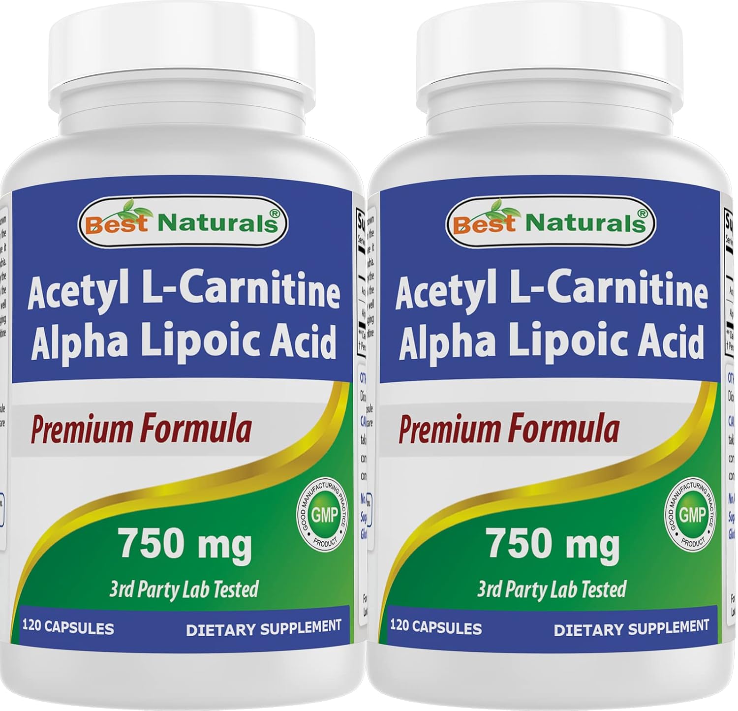 2-Pack Best Naturals Acetyl L-Carnitine and Alpha Lipoic Acid 750mg 120 Capsules - 240 Count total