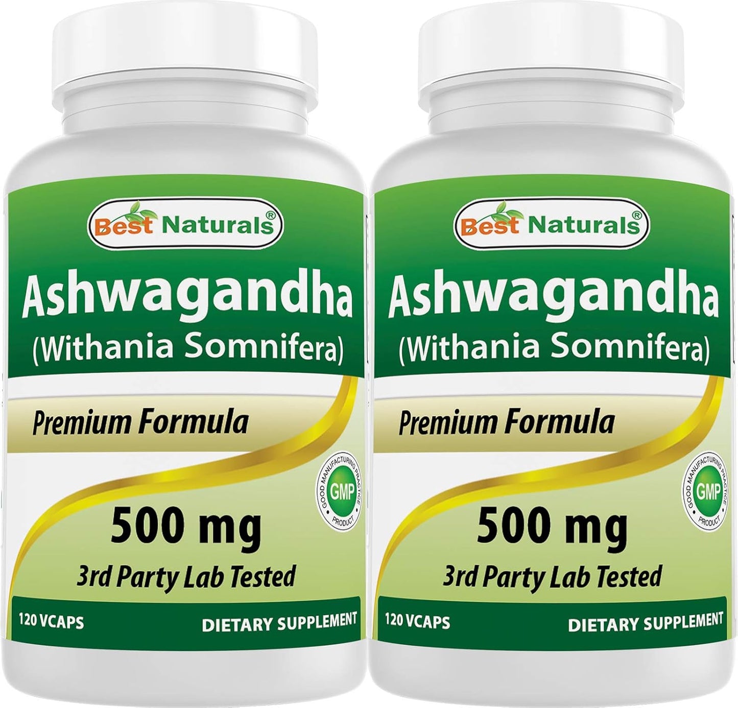 2 Pack Best Naturals Ashwagandha Capsules 500mg - 120 Count Each - Stress Relief and Mood Support - 240 Total Capsules