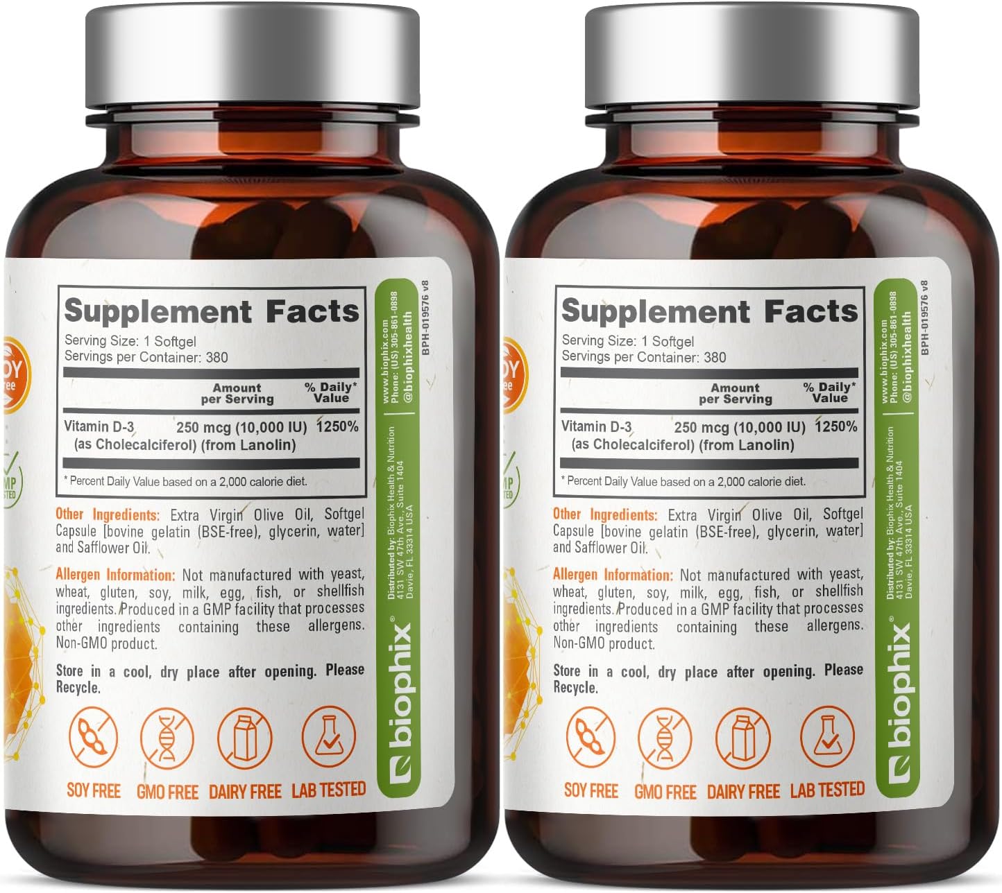 2 Pack Biophix Vitamin D-3 10000 IU Softgels - High-Potency in Extra Virgin Olive Oil for Strong Bones & Immune Health
