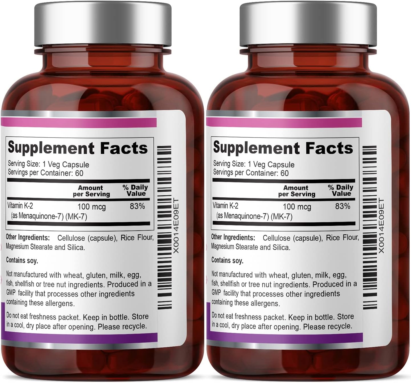 2 Pack Biophix Vitamin K2 MK-7 100mcg Vcaps for Strong Bones & Immune Health