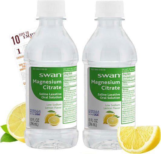 2 Pack Bleam Health Swan Magnesium Citrate Oral Solution 10 Oz - Gentle & Effective Liquid Laxative for Digestive Health - Regularity Support - Lemon Flavor - Includes Tip Card