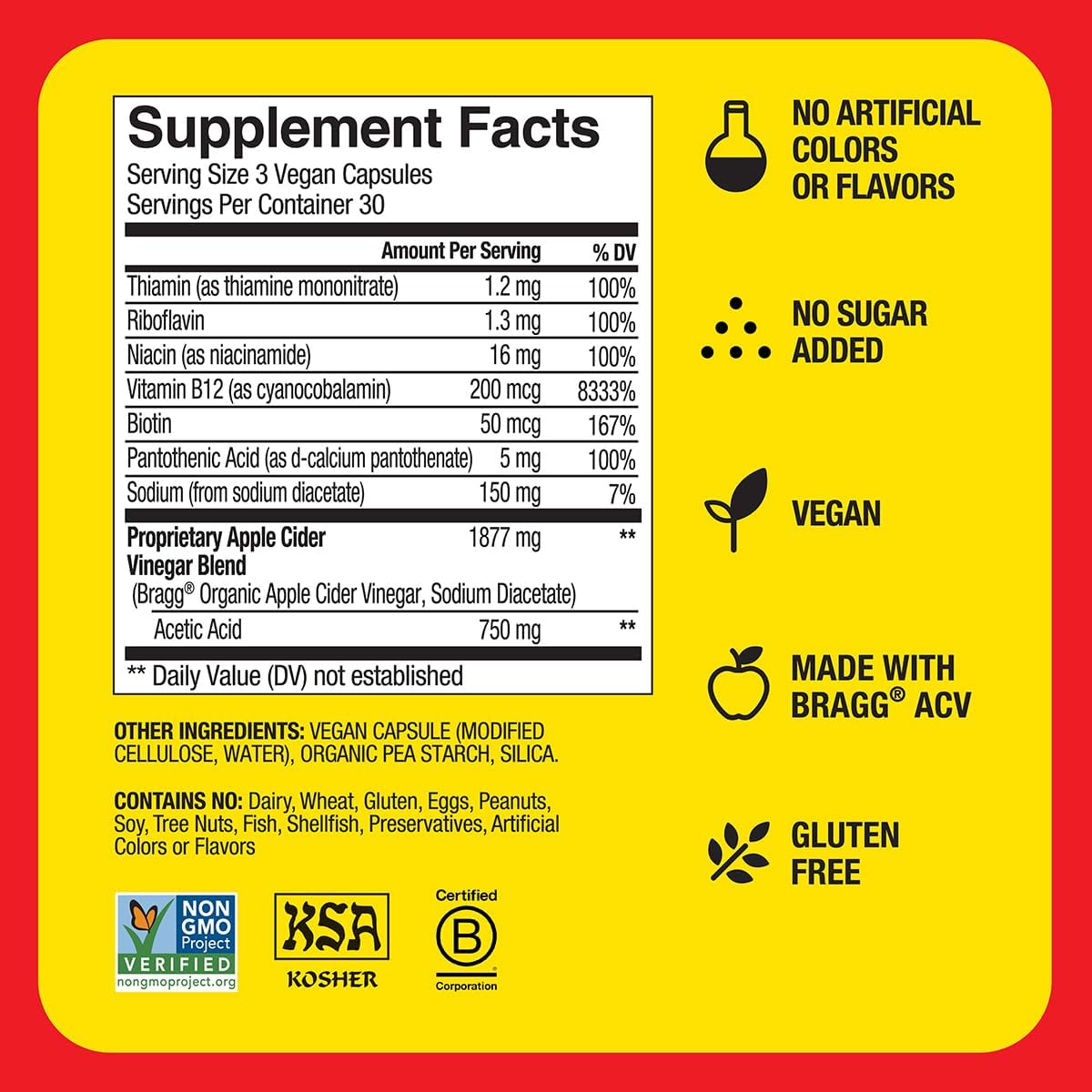 2 Pack Bragg Energy Apple Cider Vinegar Capsules with B Vitamins - 90 Capsules - Boosts Cellular Energy Production