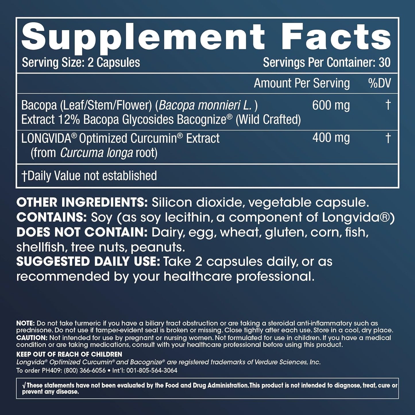 2-Pack Brain & Focus Supplement - Curcumin Longvida & BaCognize Bacopa Monnieri (60 Capsules) by ProHealth