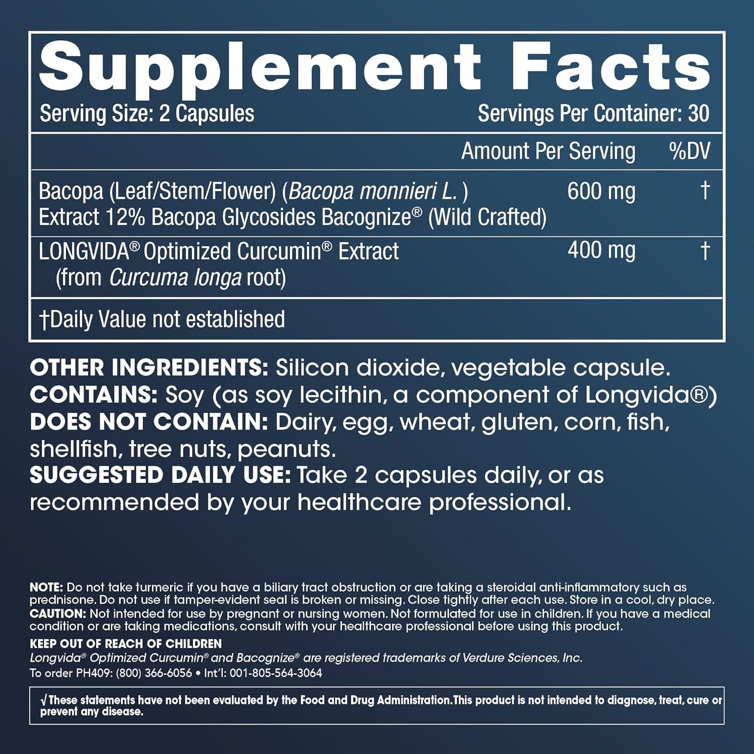 2-Pack Brain & Focus Supplement - Curcumin Longvida & BaCognize Bacopa Monnieri (60 Capsules) by ProHealth