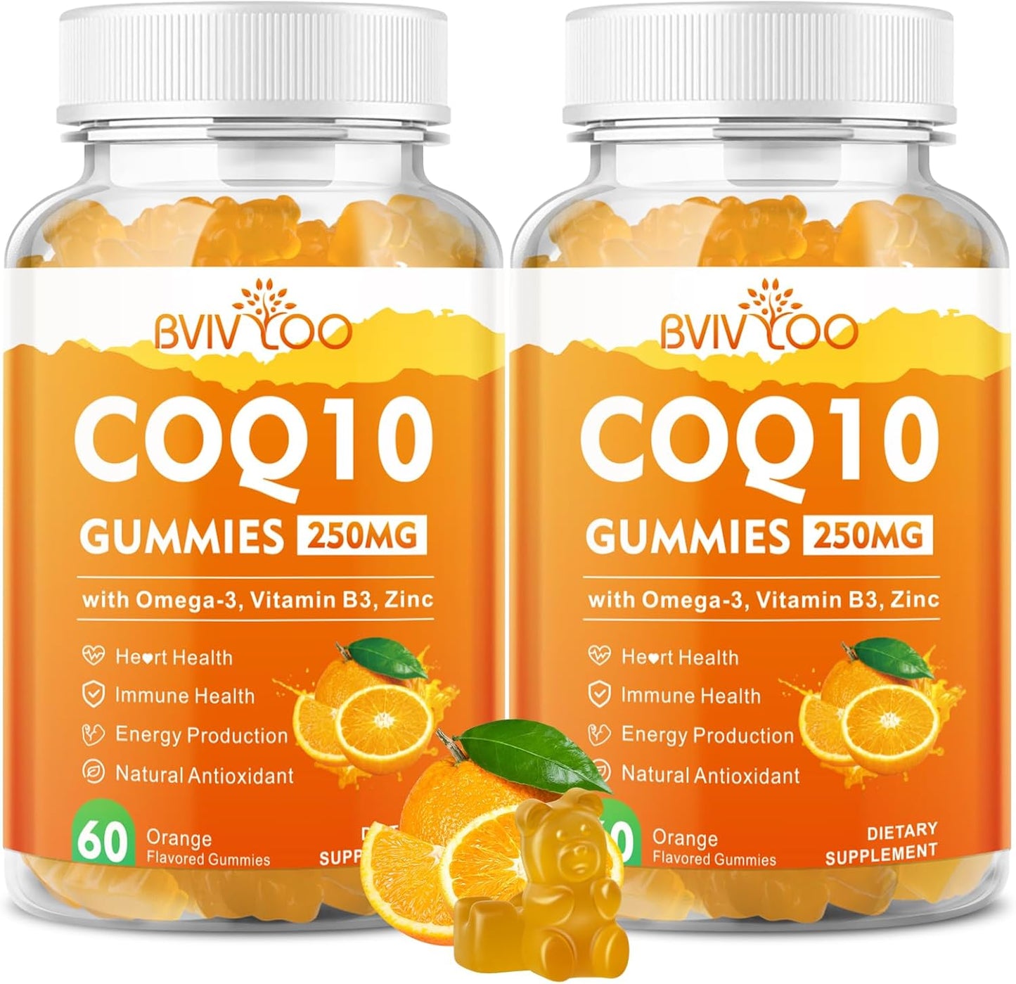 2 Pack BVIVLOO CoQ10 Gummies 250mg with Omega-3, B3, Zinc, Magnesium - Heart Health & Antioxidant Support - 120 Count - BoostGo Australia