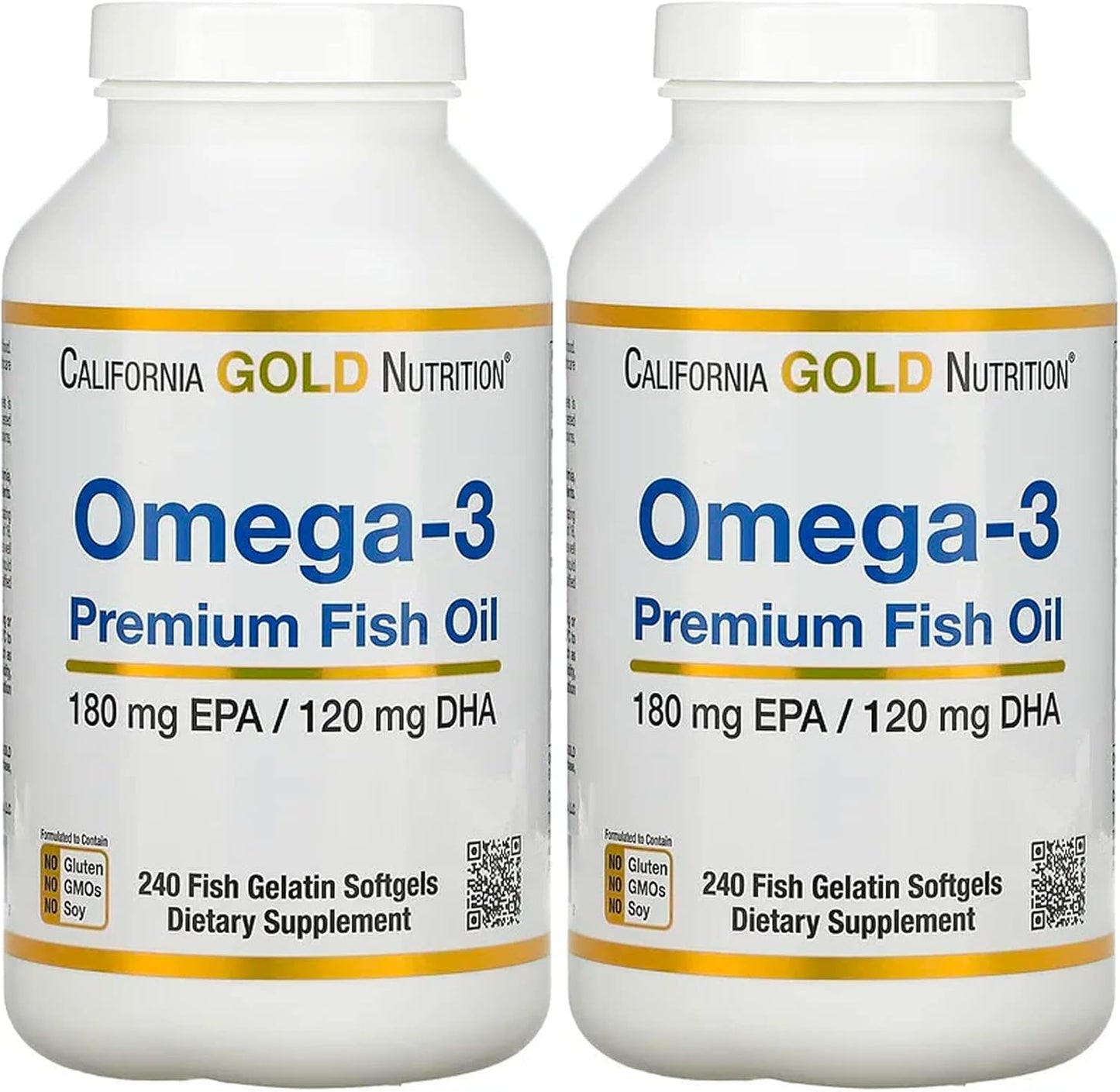 2 Pack California Gold Nutrition Premium Omega-3 Fish Oil Softgels, 180mg EPA, 120mg DHA, Concentrated Triglyceride Form, 240 Gelcaps