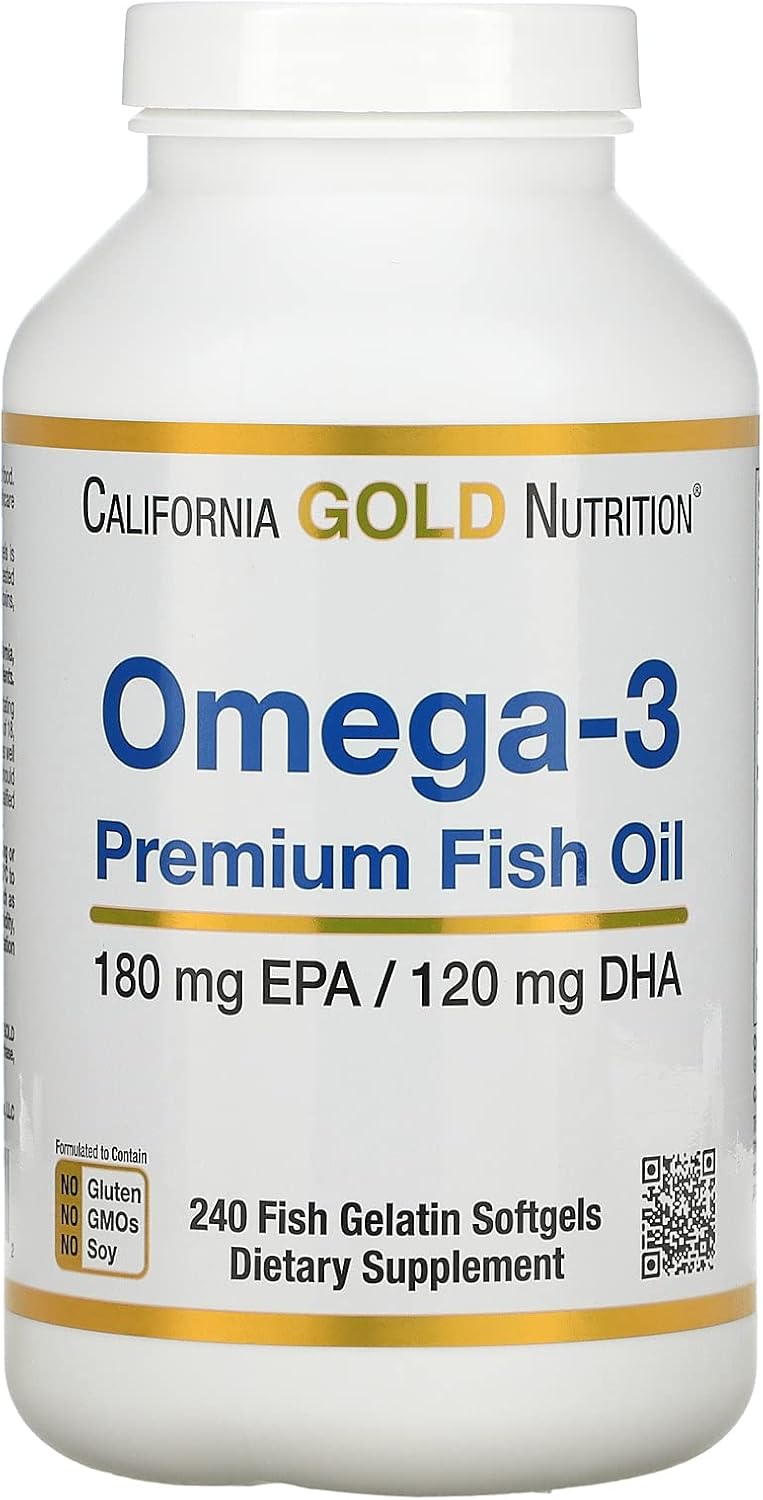 2 Pack California Gold Nutrition Premium Omega-3 Fish Oil Softgels, 180mg EPA, 120mg DHA, Concentrated Triglyceride Form, 240 Gelcaps