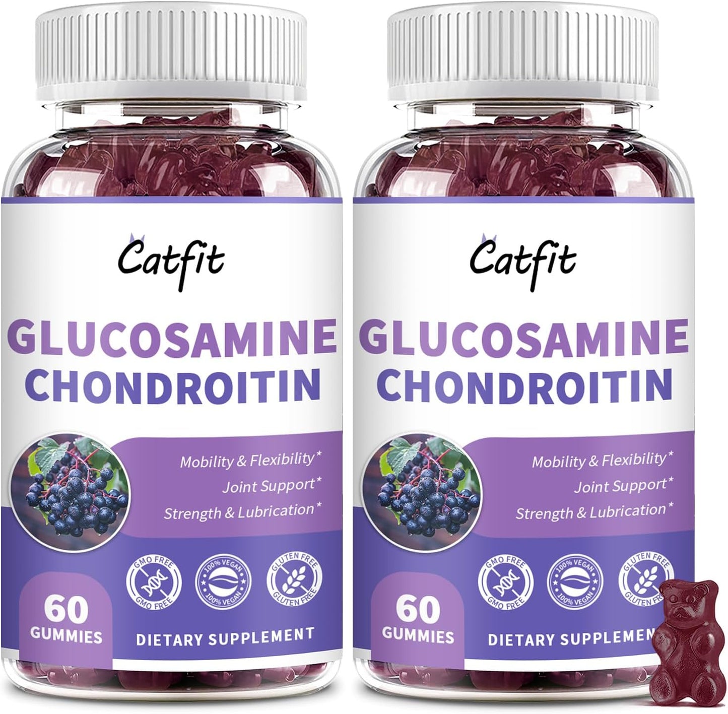 2 Pack Catfit Glucosamine Chondroitin Gummies with MSM, Elderberry - Joint & Immune Support for Adults