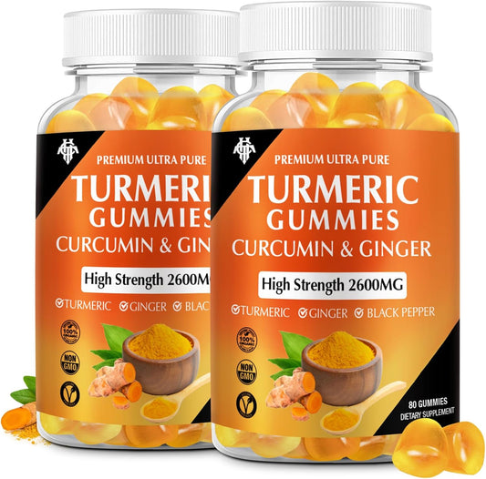 2 Pack CHANUBITO Turmeric Curcumin Gummies with Ginger & Black Pepper - Immune Support for Adults - Vegan, Gluten-Free, Low Sugar - Healthy Skin & Muscle Support