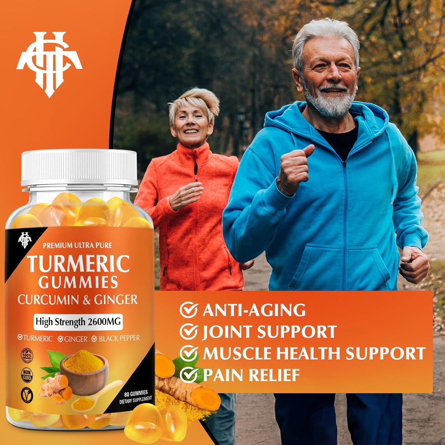 2 Pack CHANUBITO Turmeric Curcumin Gummies with Ginger & Black Pepper - Immune Support for Adults - Vegan, Gluten-Free, Low Sugar - Healthy Skin & Muscle Support
