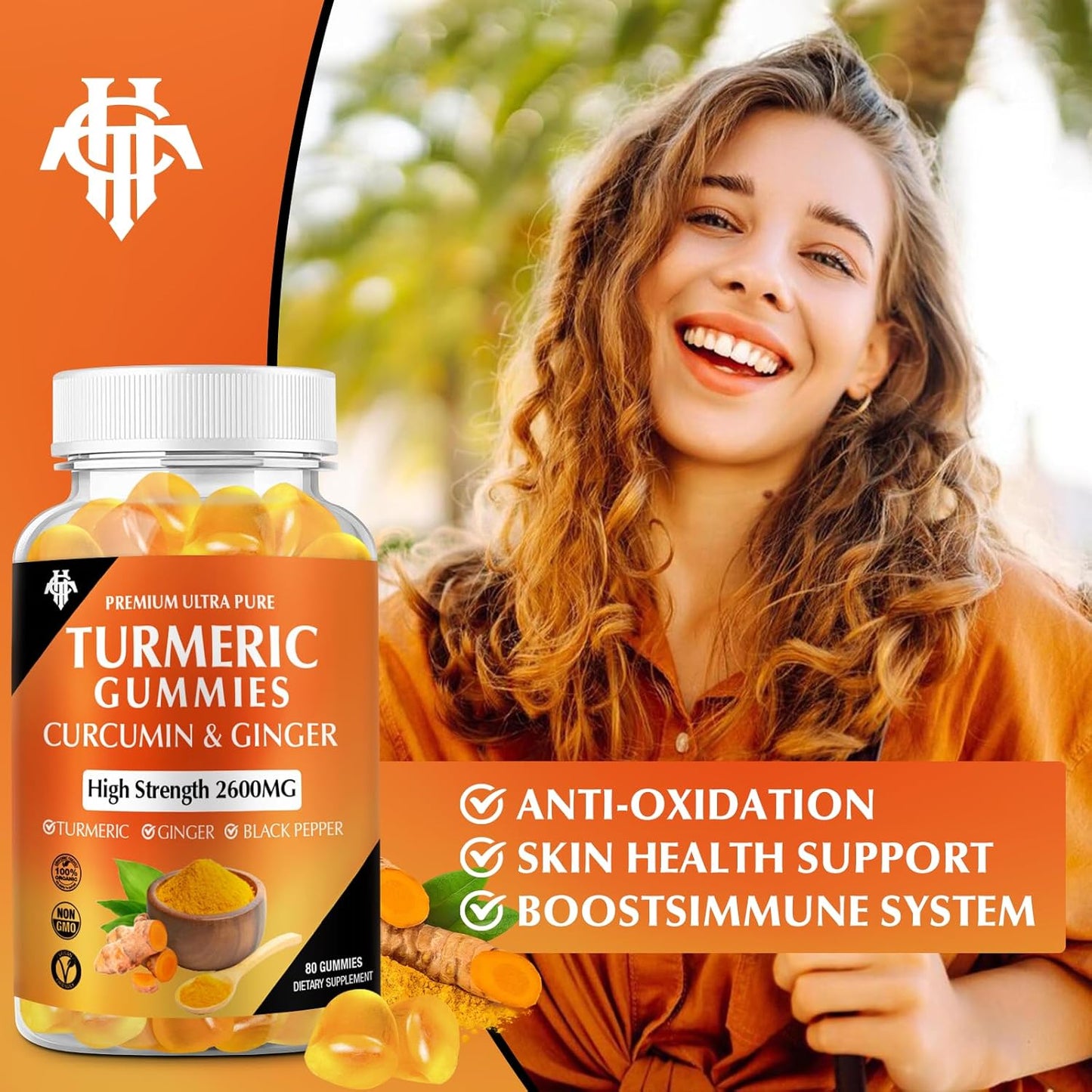 2 Pack CHANUBITO Turmeric Curcumin Gummies with Ginger & Black Pepper - Immune Support for Adults - Vegan, Gluten-Free, Low Sugar - Healthy Skin & Muscle Support
