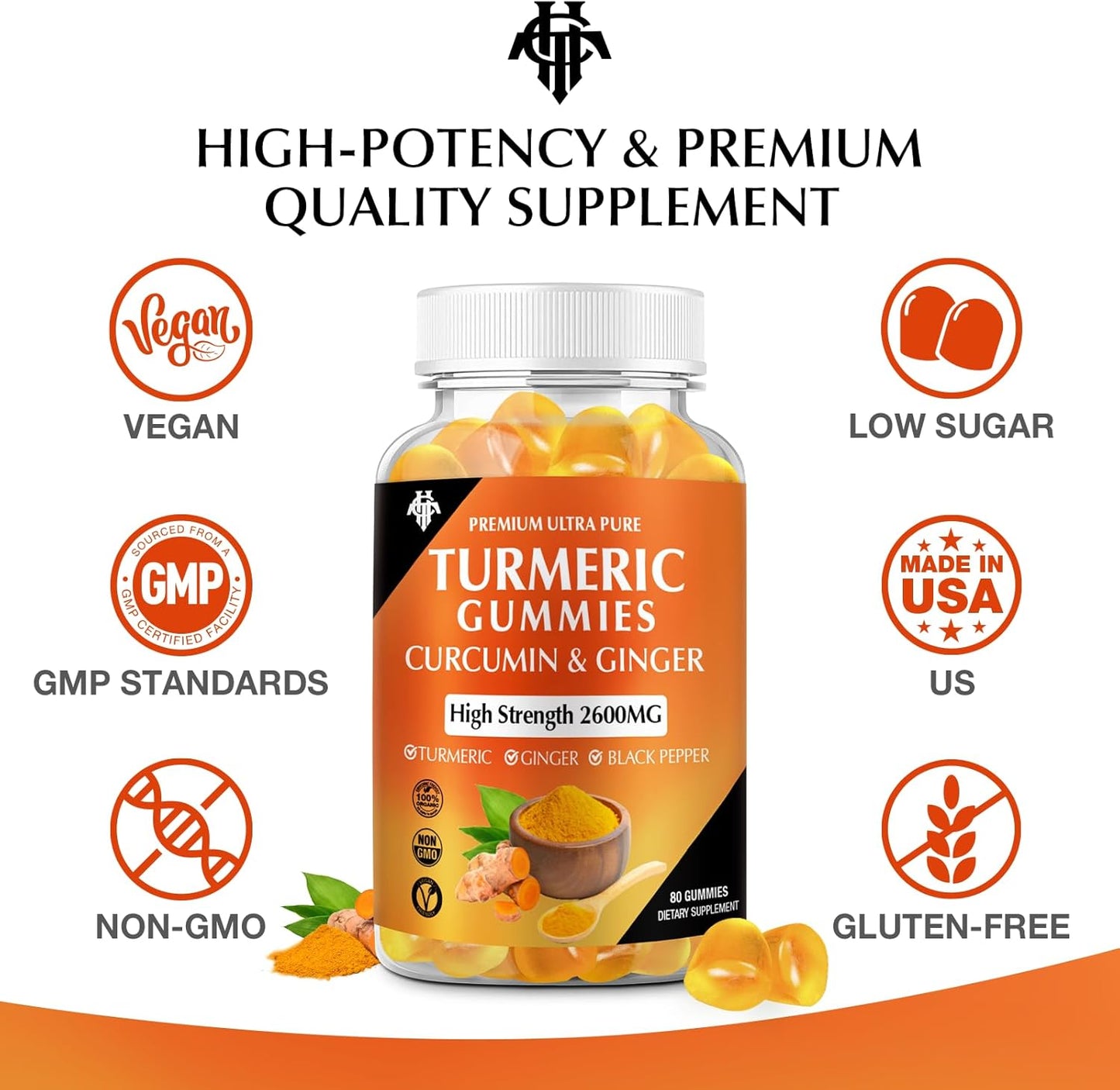 2 Pack CHANUBITO Turmeric Curcumin Gummies with Ginger & Black Pepper - Immune Support for Adults - Vegan, Gluten-Free, Low Sugar - Healthy Skin & Muscle Support