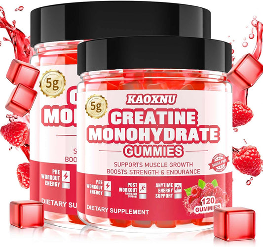 2 Pack Creatine Monohydrate Gummies 120 CT - 5000mg per Serving - Sugar Free Chewable for Muscle Strength & Energy Boost