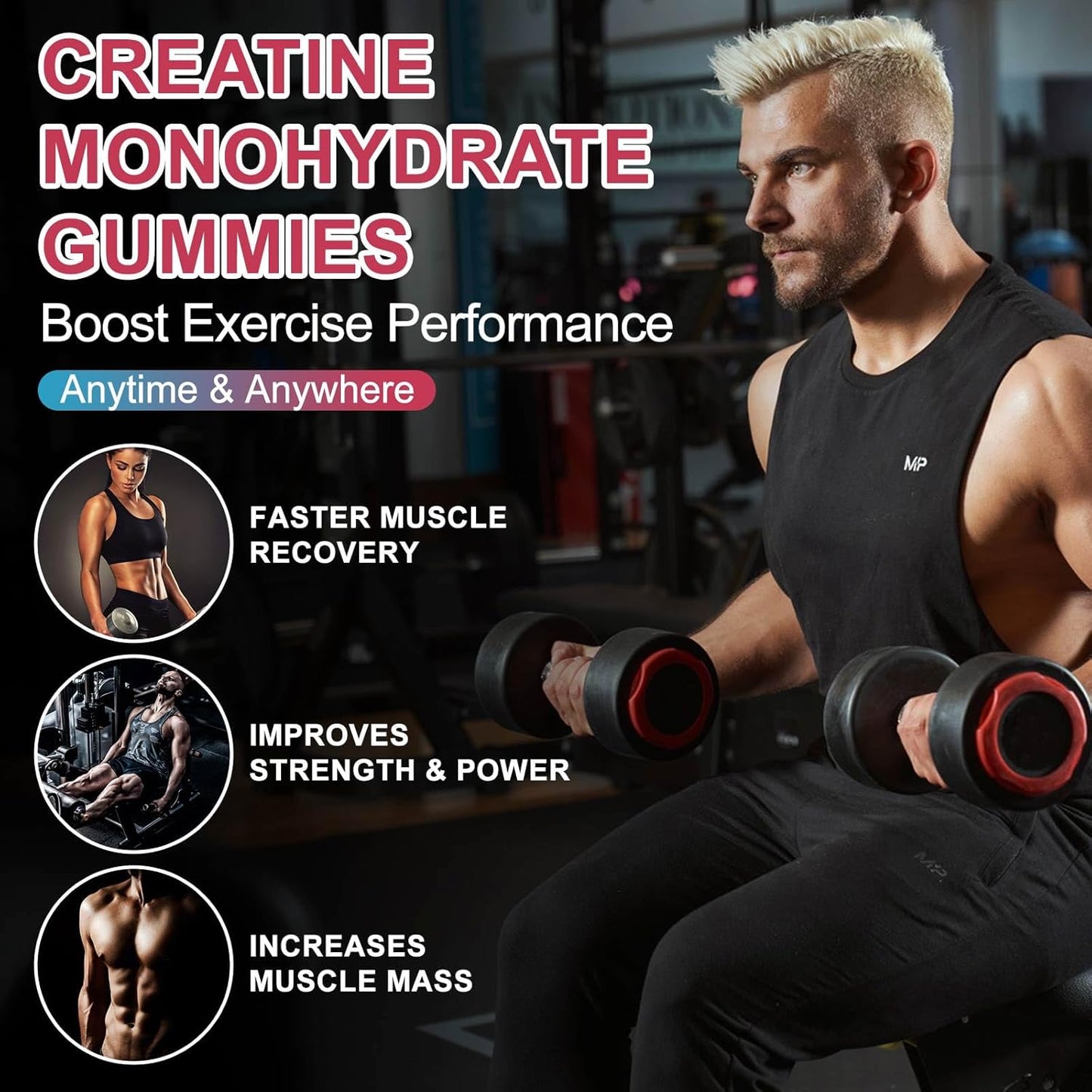 2 Pack Creatine Monohydrate Gummies 120 CT - 5000mg per Serving - Sugar Free Chewable for Muscle Strength & Energy Boost