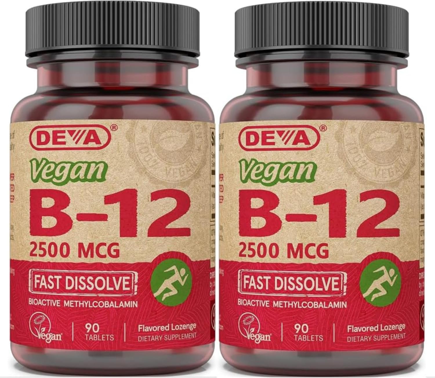 2 Pack DEVA Vegan Vitamins B-12 2500 mcg High Potency Fast Dissolve Sublingual Tablets