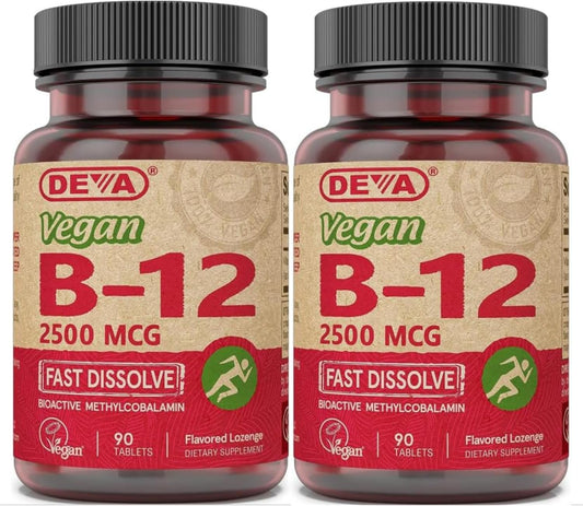 2 Pack DEVA Vegan Vitamins B-12 2500 mcg High Potency Fast Dissolve Sublingual Tablets