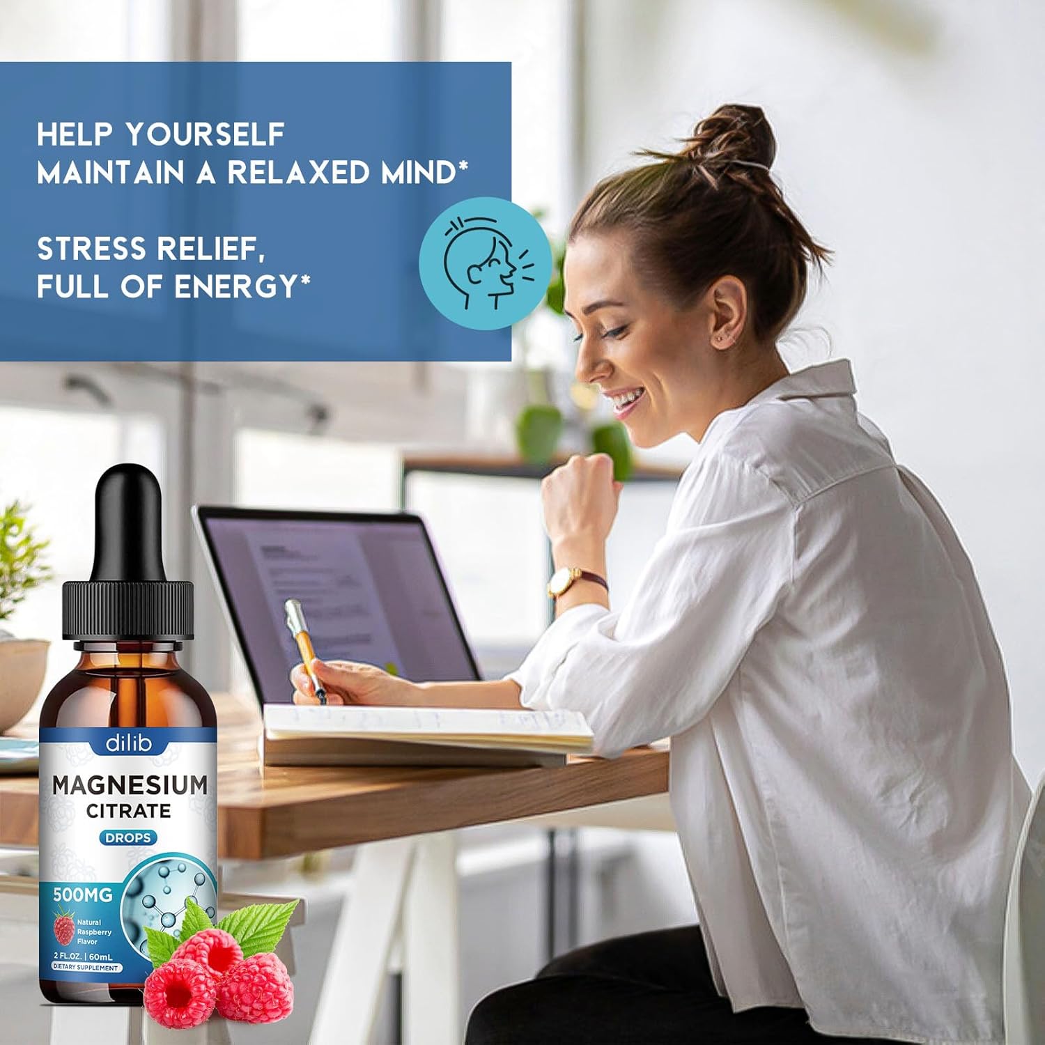 (2 Pack) dilib Magnesium Citrate Liquid Drops 500mg Supplement - Supports Stress Relief, Bone, Muscle, Mood, Sleep - 4 Fl Oz, Vegan, Raspberry Flavor