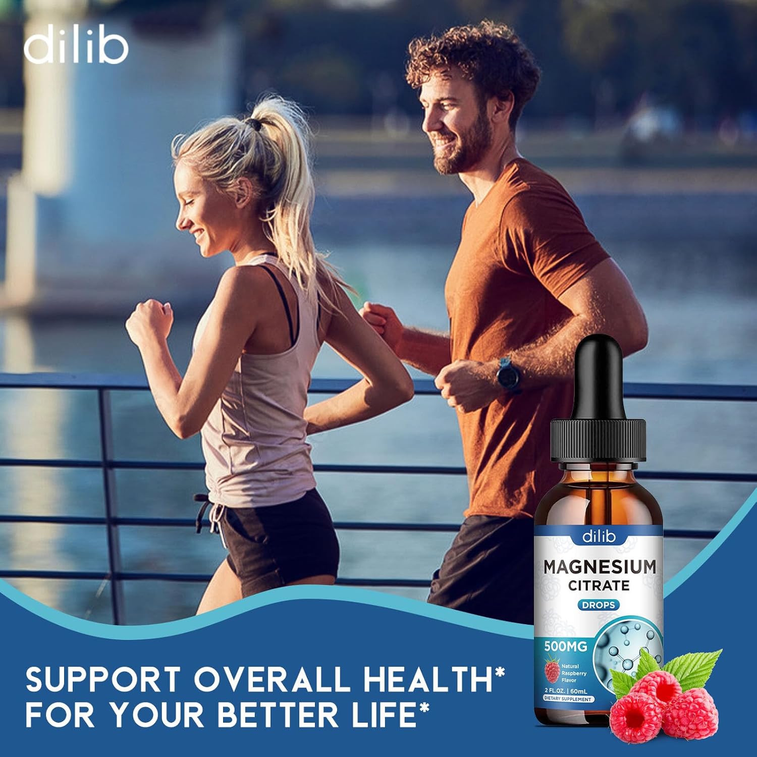(2 Pack) dilib Magnesium Citrate Liquid Drops 500mg Supplement - Supports Stress Relief, Bone, Muscle, Mood, Sleep - 4 Fl Oz, Vegan, Raspberry Flavor