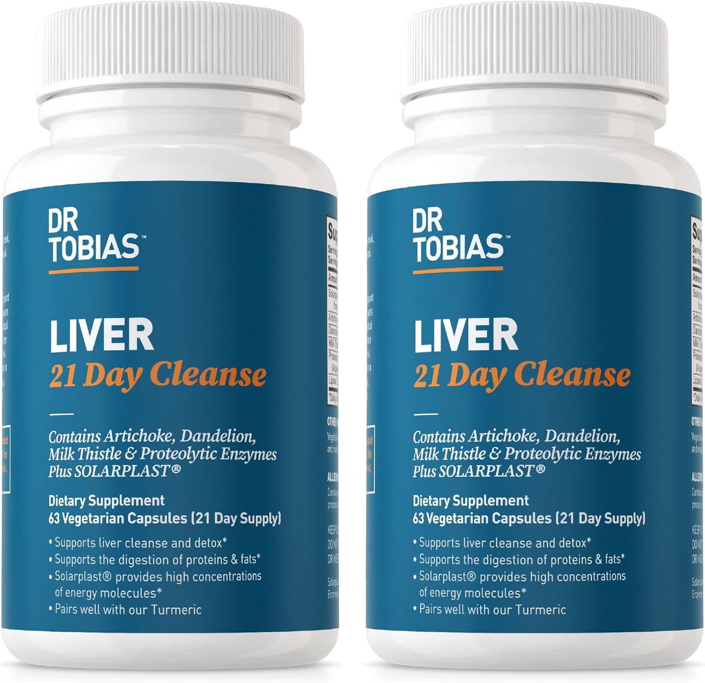 2 Pack Dr. Tobias Liver Cleanse 21 Day Detox with Solarplast, Artichoke, Milk Thistle, Dandelion, Digestive Enzymes - 63 Veg Capsules, 3 Daily