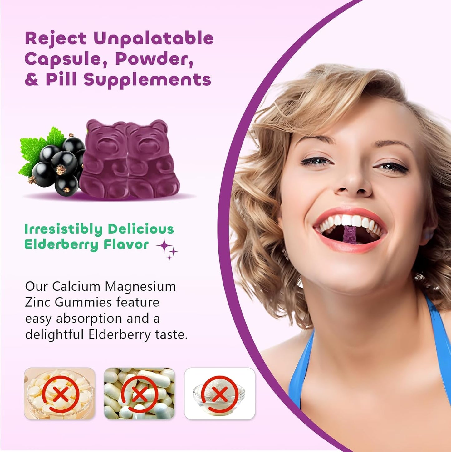 2 Pack Elderberry Flavored Calcium Magnesium Zinc Gummies with Vitamin D3 & K2 - 120 Count - High Absorption for Bone, Muscle, Calm & Sleep Support - BoostGo Australia