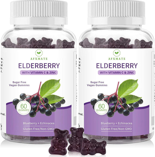2 Pack Elderberry Gummies with Zinc and Vitamin C - Sambucus Black Elderberry for Adults and Kids, 120 Gummies - BoostGo Australia