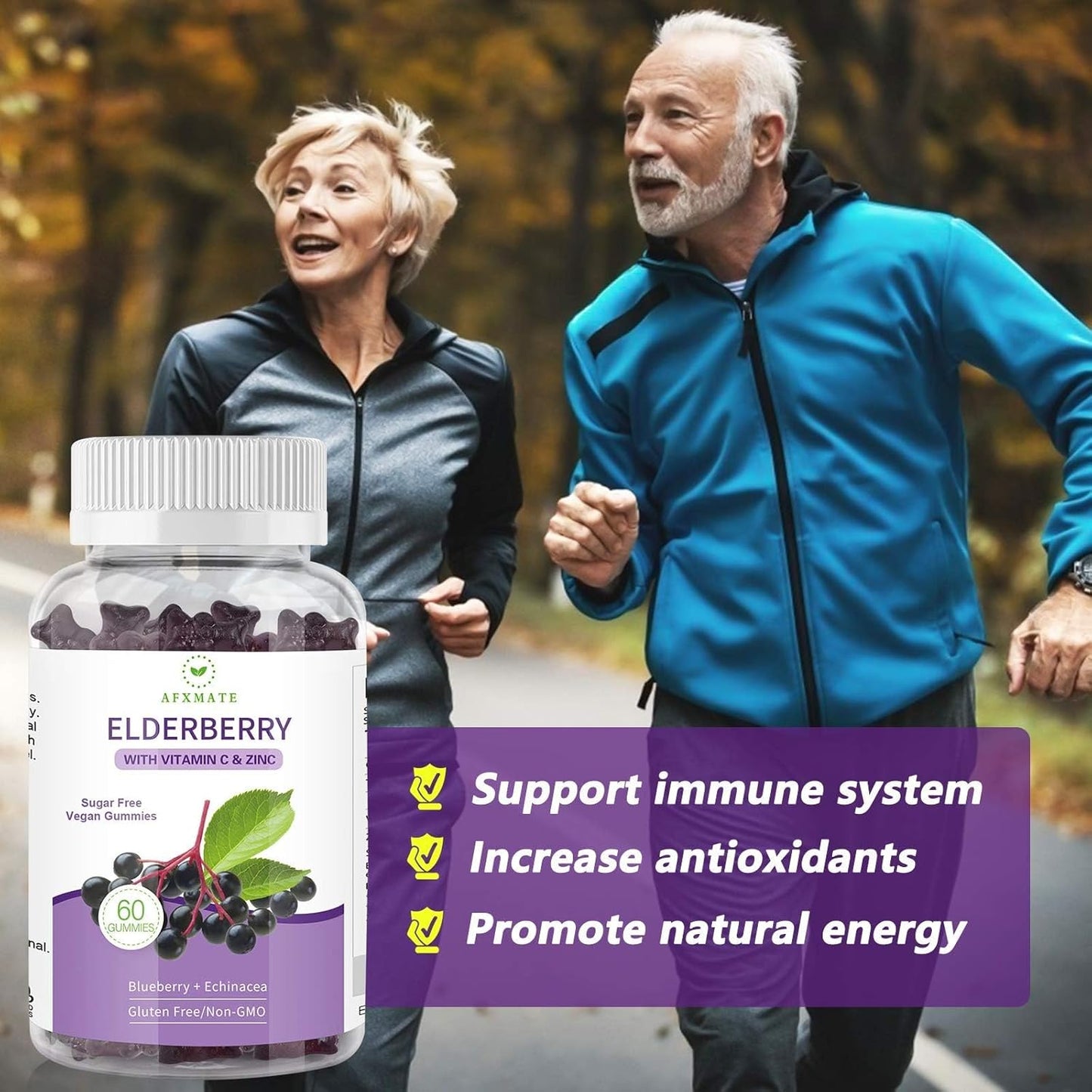 2 Pack Elderberry Gummies with Zinc and Vitamin C - Sambucus Black Elderberry for Adults and Kids, 120 Gummies - BoostGo Australia