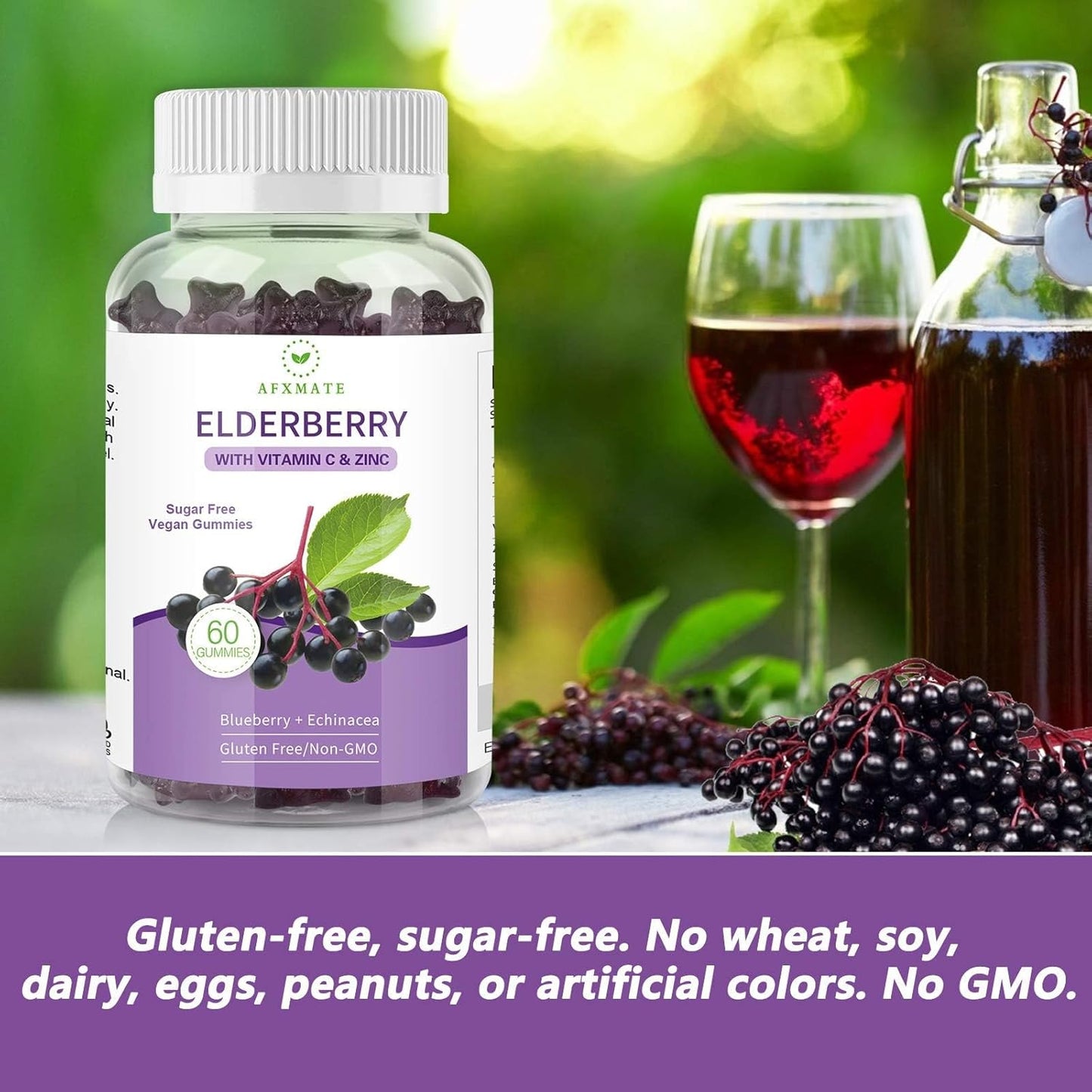 2 Pack Elderberry Gummies with Zinc and Vitamin C - Sambucus Black Elderberry for Adults and Kids, 120 Gummies - BoostGo Australia