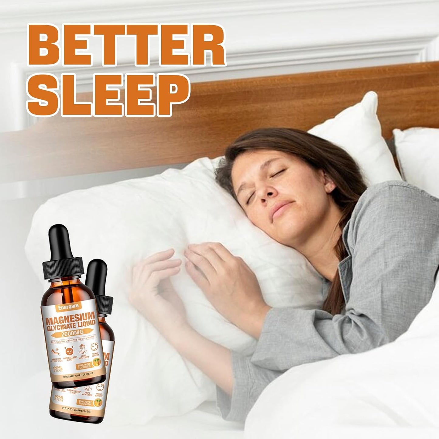 2 Pack Energare Magnesium Glycinate Liquid Drops - 2000MG Supplement for Kids & Adults - Energy, Sleep, Calm - Pineapple Flavor - 4 Fl oz