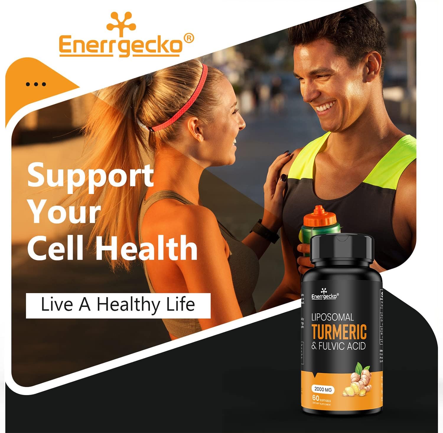 2-Pack Enerrgecko 2000mg Liposomal Turmeric Curcumin with Black Pepper & Ginger - Enhanced Absorption with Fulvic Acid & Humic Acid - 60 Count